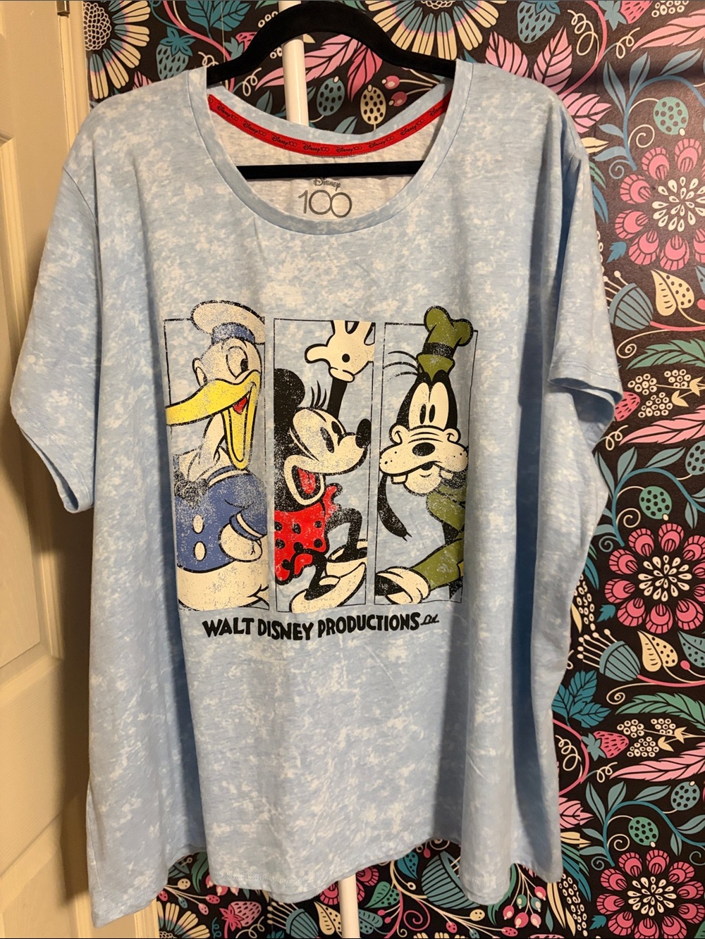 Disney Light Blue Short Sleeve Tee with Mickey, Donald & Goofy Panels